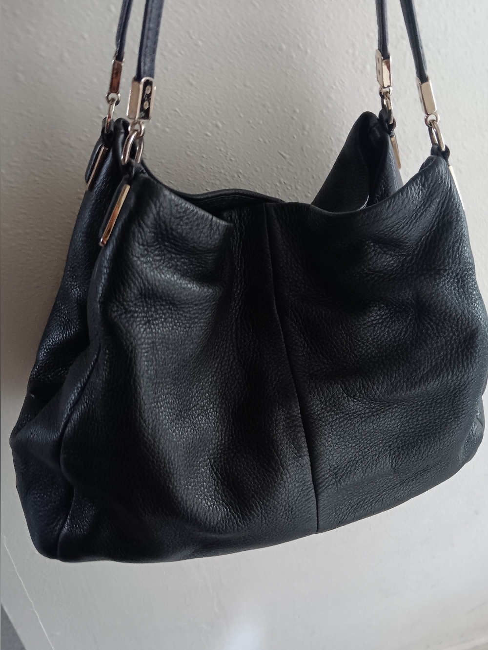 Black Pebbled  Leather Preowned Coach Shoulder Purse- In Decent Condition